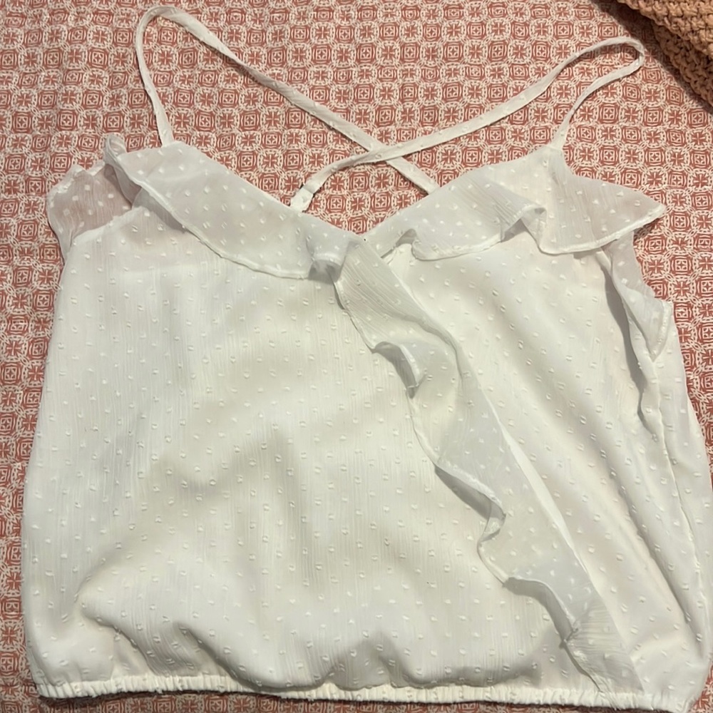 White Hollister tank top with crossed straps in back